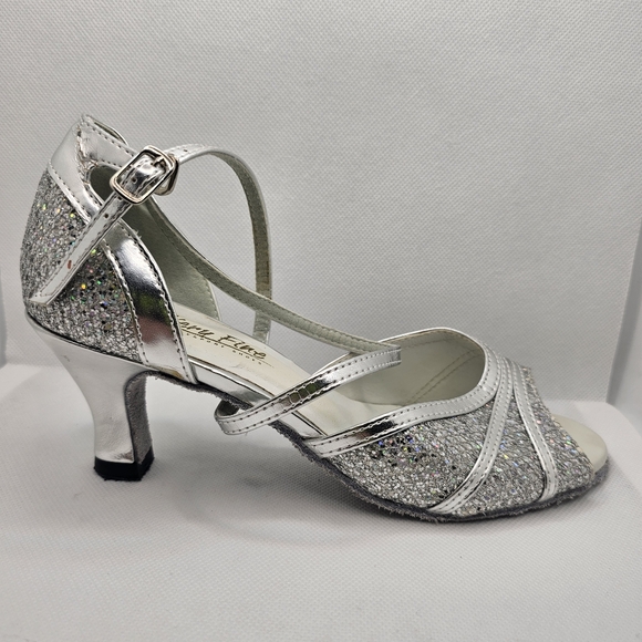 Silver sparkle DANCE SHOES Very Fine Shoes 6 1/2 M Larin Rumba Salsa Ballroom - Picture 4 of 6
